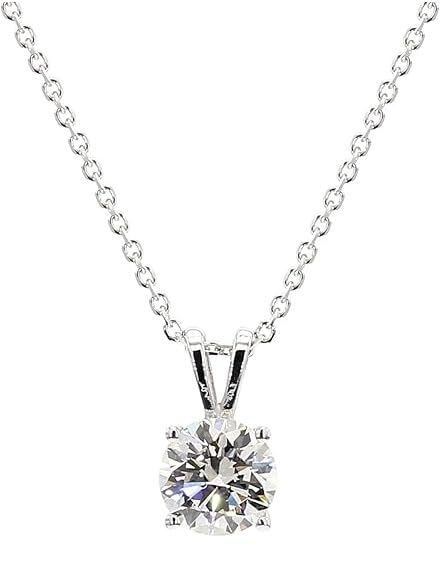 3 Carat TW GIA Certified Round Cut Lab Grown Diamond Pendant Necklace 18" 14K White Gold D-E Color, VVS-VS Clarity