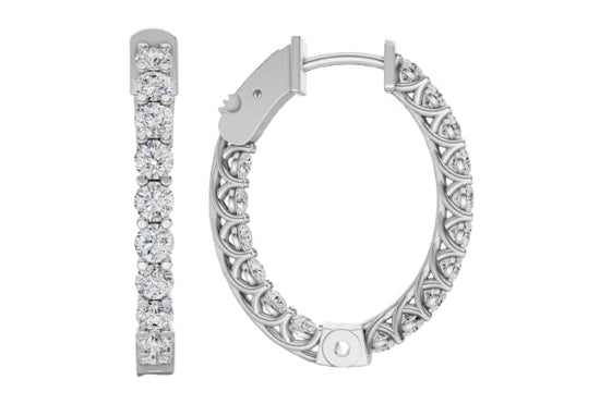 14K White Gold 2 Carat TW Certified Round Lab Grown Diamond Solitaire Hoop Earrings for Women - G-H Color, VVS-VS Clarity - Perfect Jewelry Gift