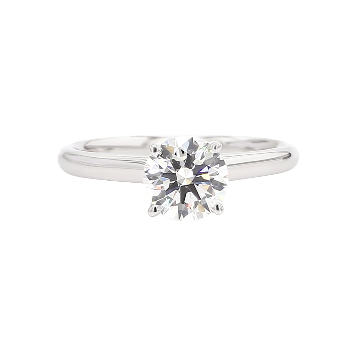 Round Shape Lab Grown Diamonds 1 Carat TW Solitaire Ring for Women in 14K White Gold, 4 Prong Rings for Engagement, Wedding, Gift or any Occasion Size 7 Color F-G, Clarity VVS-VS