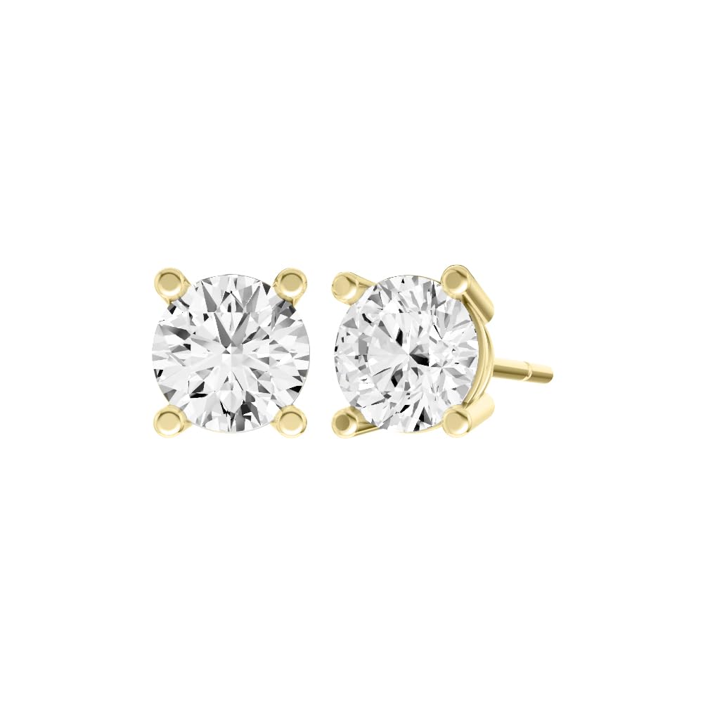 14K Yellow Gold IGI Certified Lab Grown Diamond Solitaire Stud Earrings for Women 0.75Carat Secure Push Back 4 Prong Round, D-E Color, VVS-VS Clarity