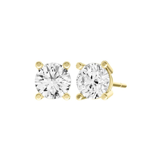 14K Yellow Gold IGI Certified Lab Grown Diamond Solitaire Stud Earrings for Women 0.75Carat Secure Push Back 4 Prong Round, D-E Color, VVS-VS Clarity