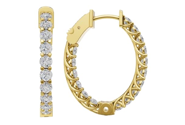 14K Yellow Gold 5 Carat TW Certified Round Lab Grown Diamond Solitaire Hoop Earrings for Women - G-H Color, VVS-VS Clarity - Perfect Jewelry Gift