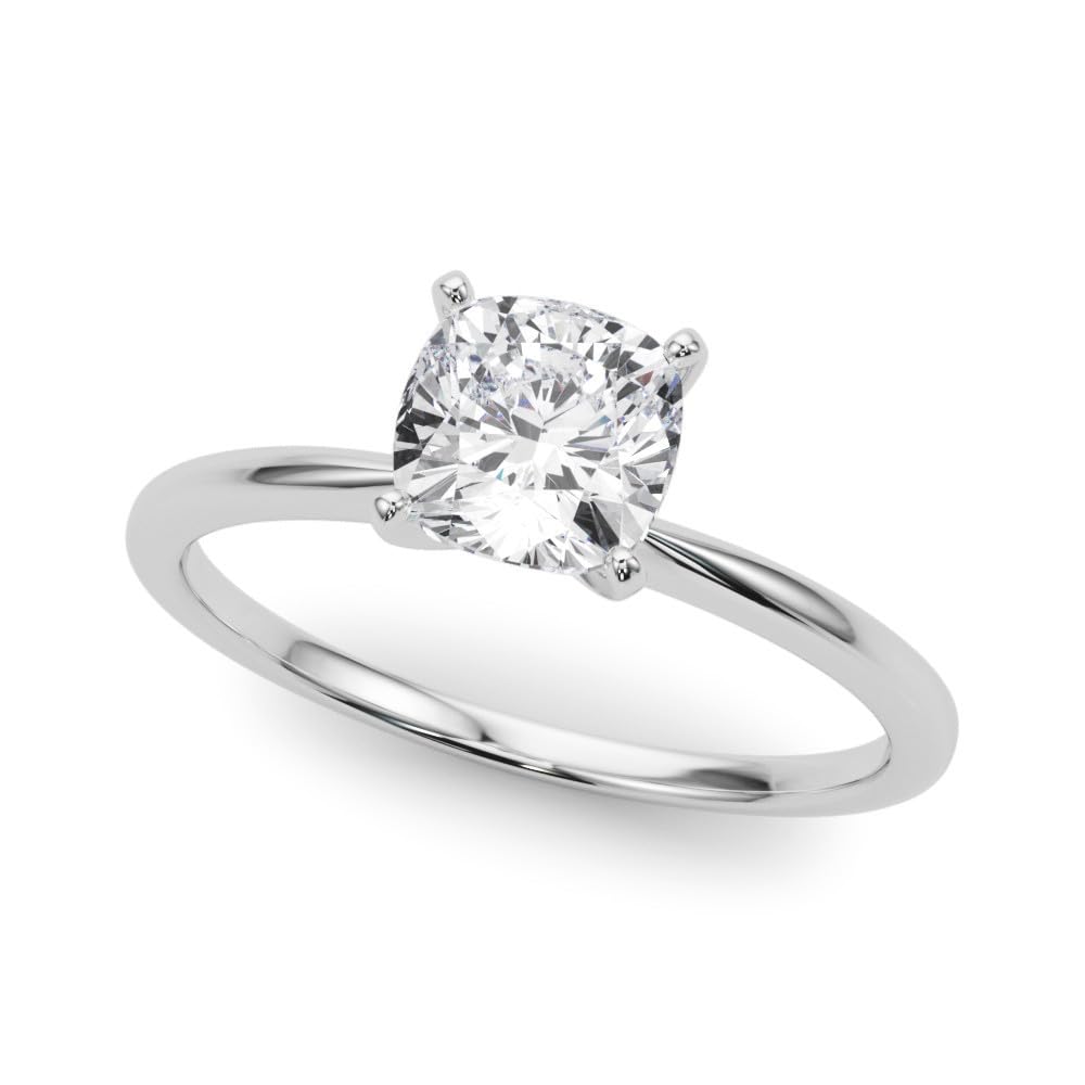 14K White Gold Lab Grown Solitaire Cushion Cut IGI CERTIFIED Diamond Engagement Ring - Jewelry Gift for Womens or Birthday, Wedding (1.5 Carat TW D-E Color VVS-VS Clarity)(Ring Size: 9.5)