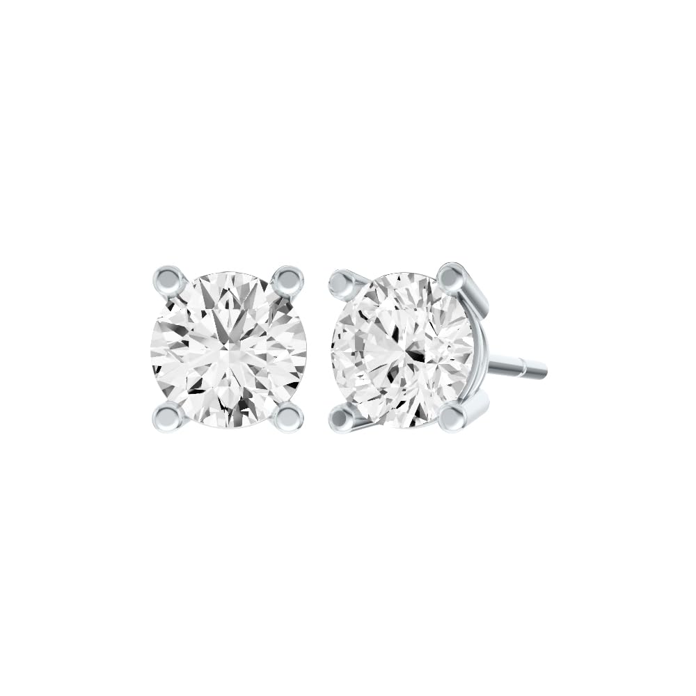 14K White Gold IGI Certified Lab Grown Diamond Solitaire Stud Earrings for Women 1 Carat Secure Push Back 4 Prong Round, D-E Color, VVS-VS Clarity