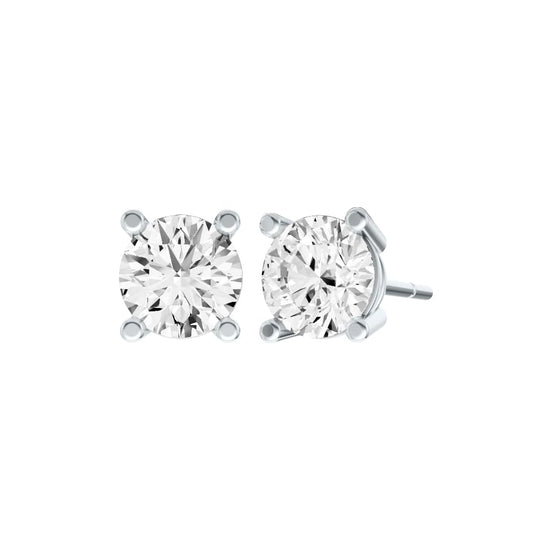 14K White Gold IGI Certified Lab Grown Diamond Solitaire Stud Earrings for Women 5 Carat Secure Push Back 4 Prong Round, D-E Color, VVS-VS Clarity