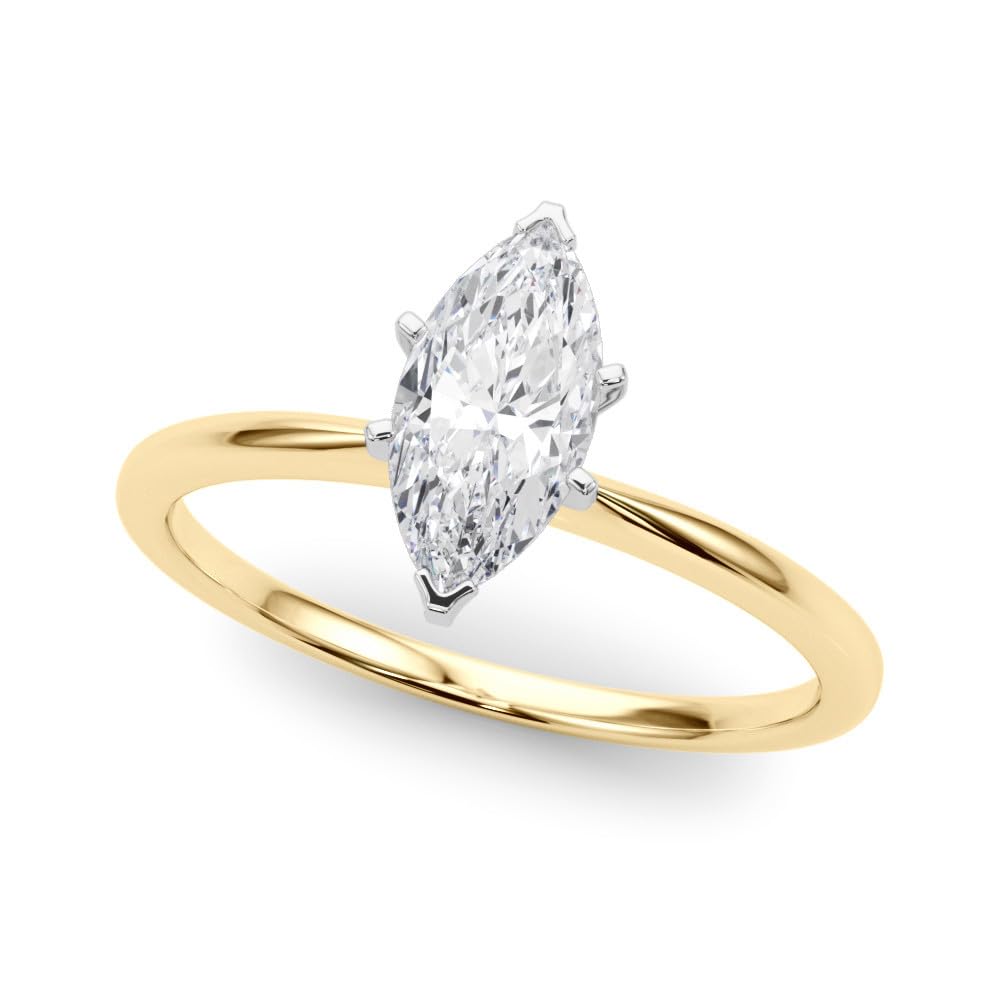 14K Yellow Gold Lab Grown Solitaire Marquise Cut IGI CERTIFIED Diamond Engagement Ring - Jewelry Gift for Womens or Birthday, Wedding (3 Carat TW D-E Color VVS-VS Clarity)(Ring Size: 7)