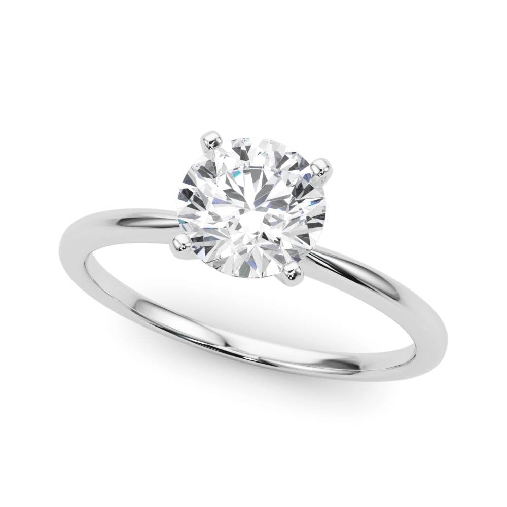 14K White Gold Lab Grown Solitaire Round Cut IGI CERTIFIED Diamond Engagement Ring - Jewelry Gift for Womens or Birthday, Wedding (1 Carat TW D-E Color VVS-VS Clarity)(Ring Size: 9.5)