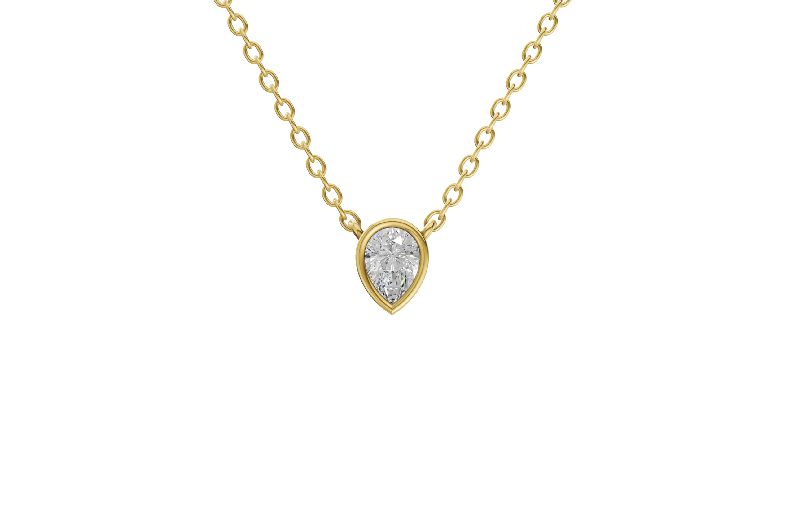 14K Yellow Gold 2 Carat TW LAB-GROWN Bezel Pear Diamond Pendant Necklace 4 Prong Value Collection (E-F Color VVS-VS Clarity)