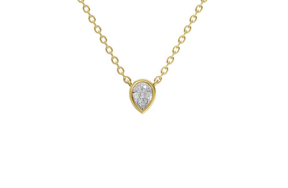 14K Yellow Gold 2 Carat TW LAB-GROWN Bezel Pear Diamond Pendant Necklace 4 Prong Value Collection (E-F Color VVS-VS Clarity)