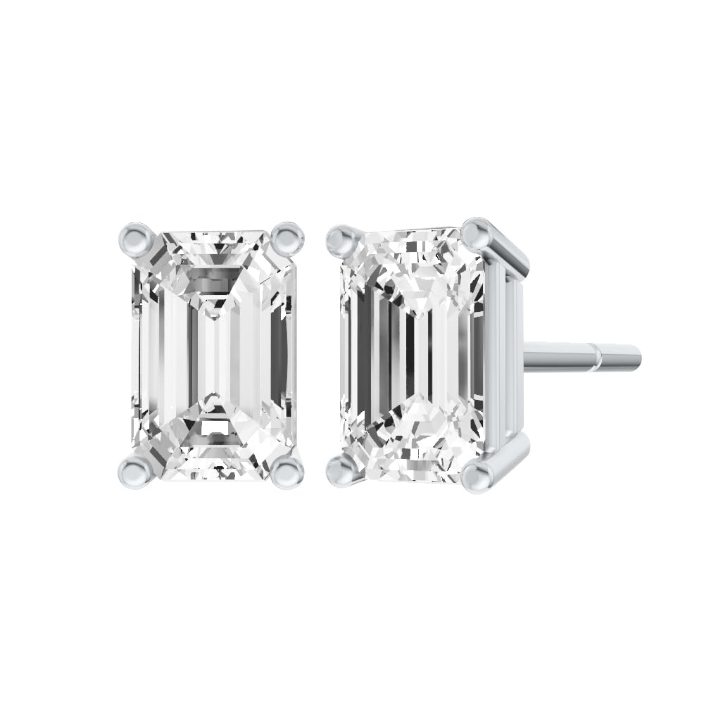 14K White Gold IGI Certified Lab Grown Diamond Solitaire Stud Earrings for Women 1.5 Carat Secure Push Back 4 Prong Emerald, D-E Color, VVS-VS Clarity
