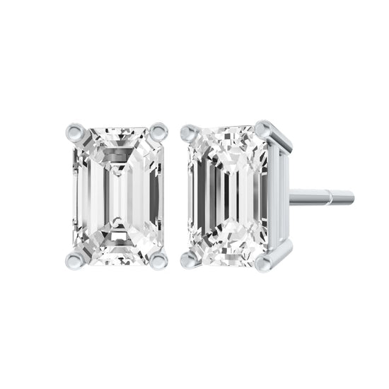 14K White Gold IGI Certified Lab Grown Diamond Solitaire Stud Earrings for Women 1.5 Carat Secure Push Back 4 Prong Emerald, D-E Color, VVS-VS Clarity