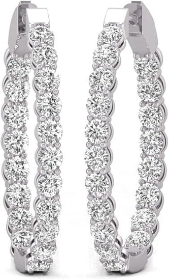 2CT TW Oval Shape In & Out Hoop Earrings in 14K White Gold  Classic and Elegant Jewelry for Women