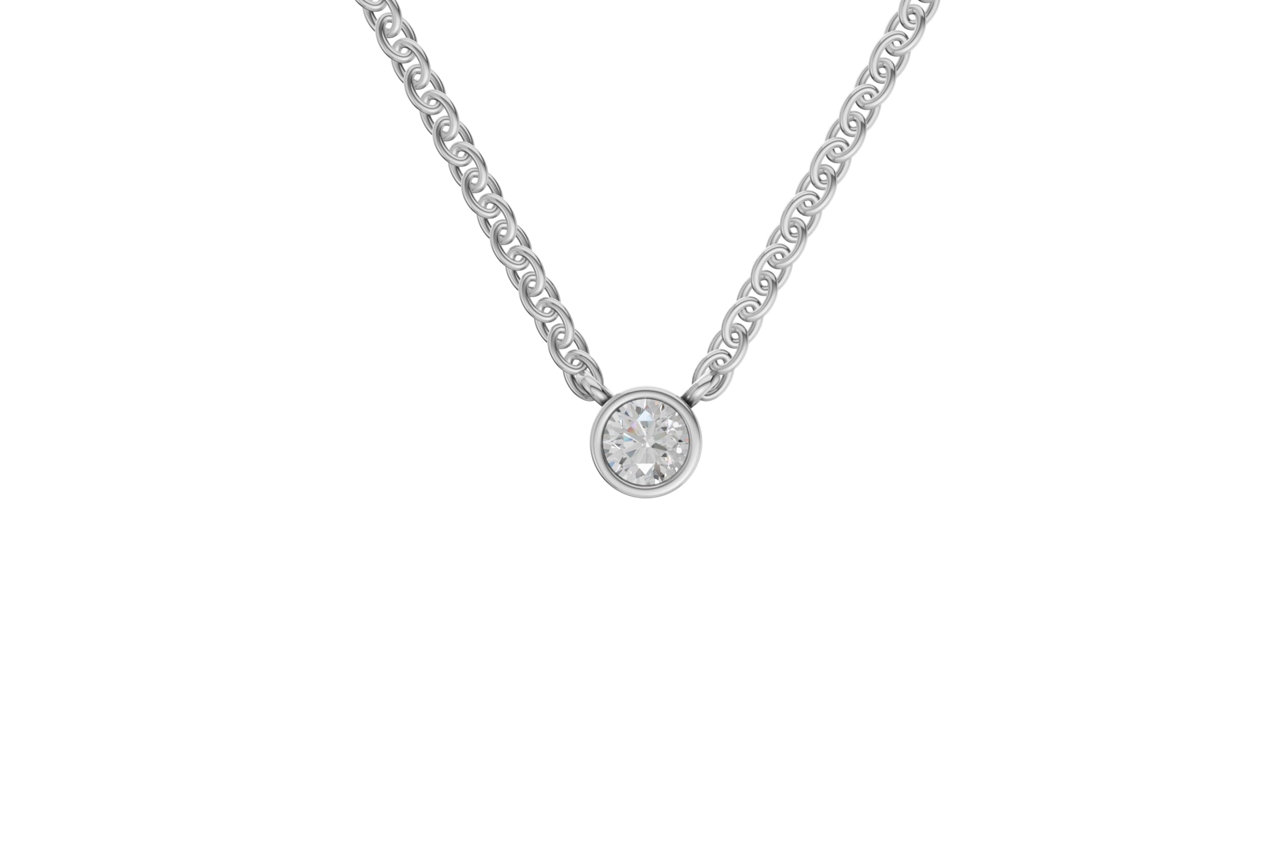 14K White Gold 3 Carat TW LAB-GROWN Bezel Round Diamond Pendant Necklace 4 Prong Value Collection (E-F Color VVS-VS Clarity)