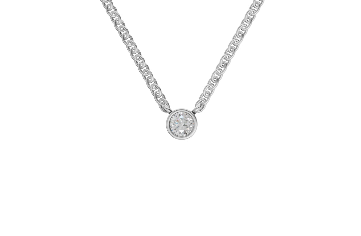 14K White Gold 3 Carat TW LAB-GROWN Bezel Round Diamond Pendant Necklace 4 Prong Value Collection (E-F Color VVS-VS Clarity)