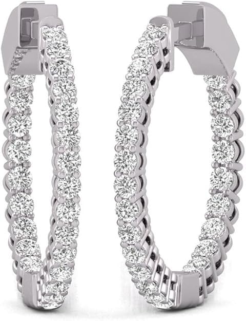 7CT TW Round Diamond In & Out Hoop Earrings in 14K White Gold  Classic and Elegant Jewelry for Women