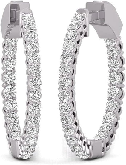 7CT TW Round Diamond In & Out Hoop Earrings in 14K White Gold  Classic and Elegant Jewelry for Women