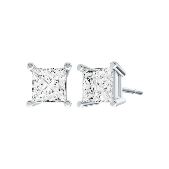 14K White Gold IGI Certified Lab Grown Diamond Solitaire Stud Earrings for Women 2 Carat Secure Push Back 4 Prong Princess, D-E Color, VVS-VS Clarity