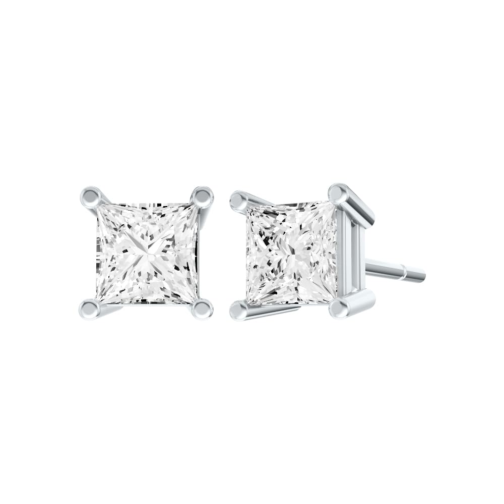 14K White Gold IGI Certified Lab Grown Diamond Solitaire Stud Earrings for Women 6 Carat Secure Push Back 4 Prong Princess, D-E Color, VVS-VS Clarity