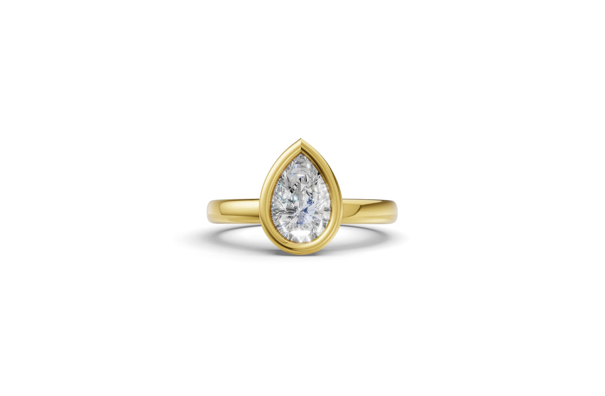 14K Yellow Gold Bezel Set Pear Cut 4 Carat TW Lab Grown Diamond Ring for Women, E-F Color, VVS-VS Clarity (Ring Size: 5.5)