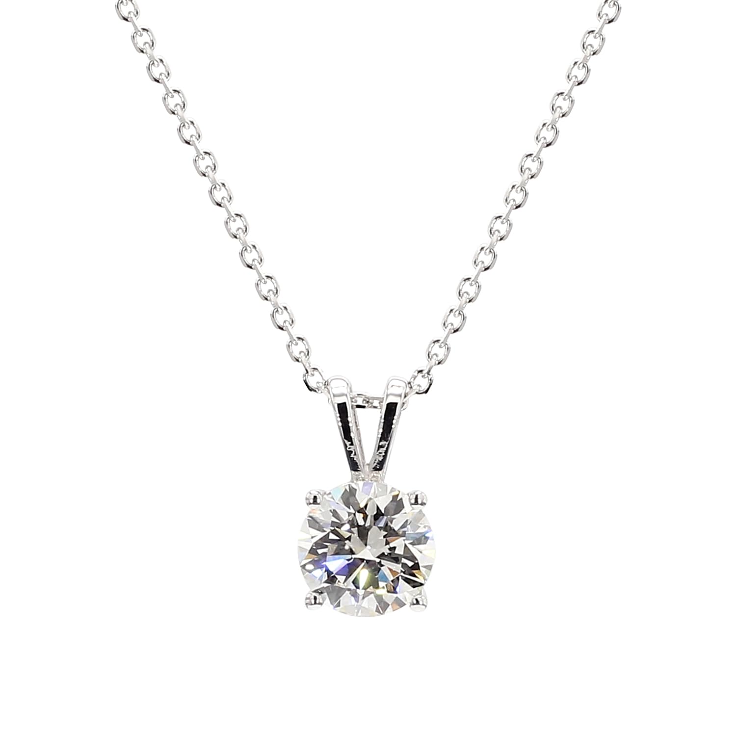 1 Carat IGI Certified Round Cut Lab Grown Diamond 4 Prong Pendant Necklace 18" 14K White Gold - Valentine Day Jewelry Gifts for Womens or Her, F-G Color, VVS-VS Clarity