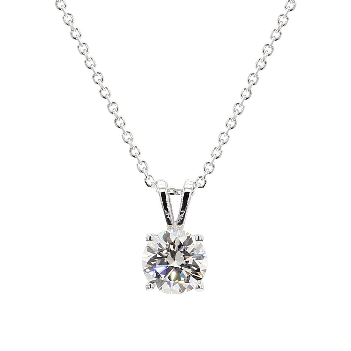 1 Carat IGI Certified Round Cut Lab Grown Diamond 4 Prong Pendant Necklace 18" 14K White Gold - Valentine Day Jewelry Gifts for Womens or Her, F-G Color, VVS-VS Clarity