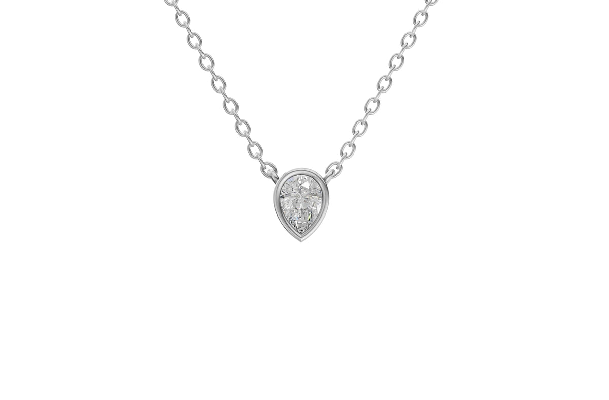 14K White Gold 1 Carat TW LAB-GROWN Bezel Pear Diamond Pendant Necklace 4 Prong Value Collection (E-F Color VVS-VS Clarity)