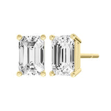 14K Yellow Gold IGI Certified Lab Grown Diamond Solitaire Stud Earrings for Women 2 Carat Secure Push Back 4 Prong Emerald, D-E Color, VVS-VS Clarity