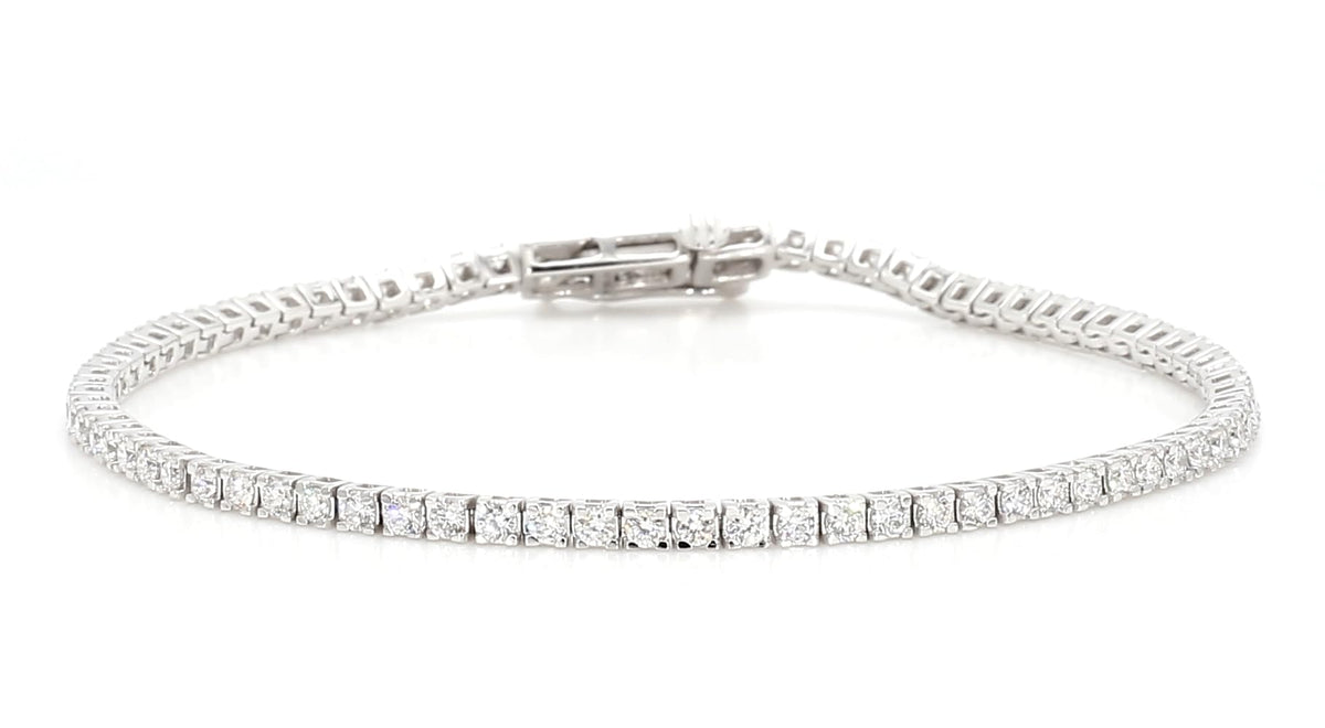 Round Shape Lab Grown Diamonds (3 Carat TW) Tennis Bracelet for Women in 14K White Gold - 7 Inches Long (Color F-G, Clarity VVS-VS)