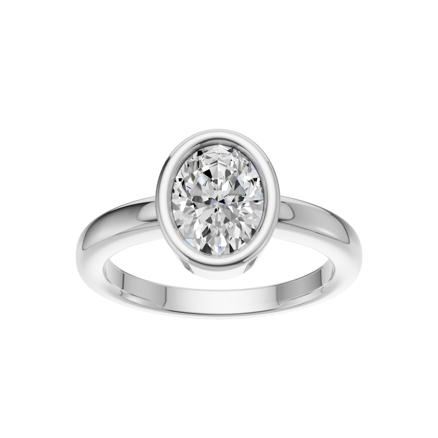 14K White Gold Bezel Set Oval Cut 2 Carat TW Lab Grown Diamond Ring for Women, E-F Color, VVS-VS Clarity (Ring Size: 10)