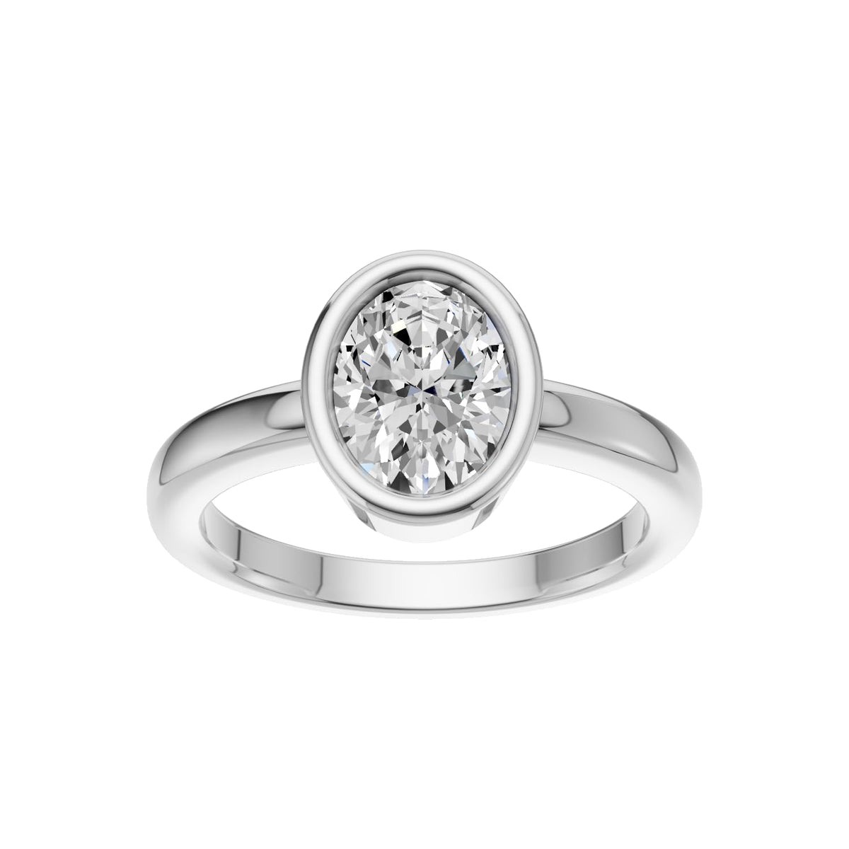 14K White Gold Bezel Set Oval Cut 2 Carat TW Lab Grown Diamond Ring for Women, E-F Color, VVS-VS Clarity (Ring Size: 10)