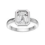 14K White Gold Bezel Set Emerald Cut 2 Carat TW Lab Grown Diamond Ring for Women, E-F Color, VVS-VS Clarity (Ring Size: 9)