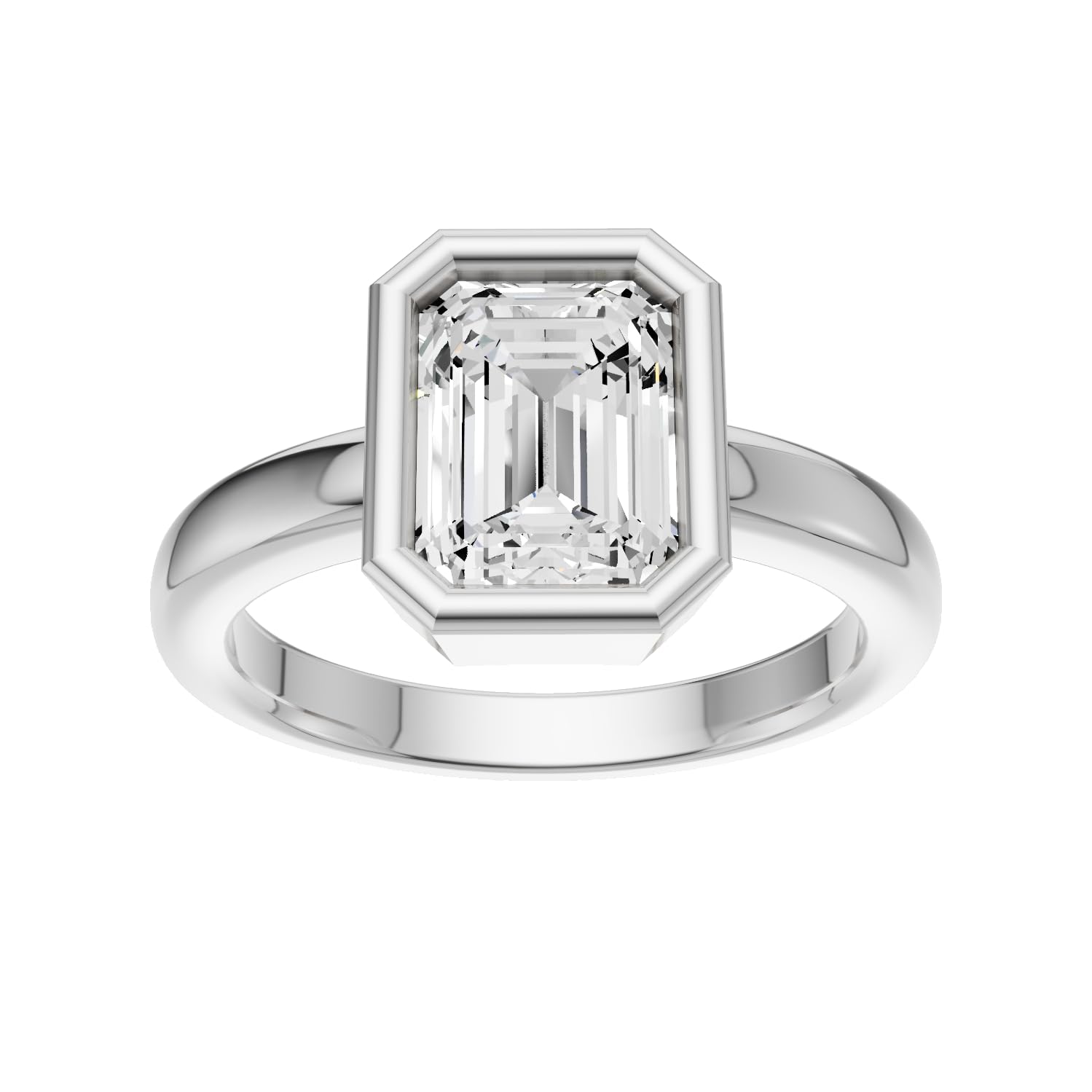 14K White Gold Bezel Set Emerald Cut 5 Carat TW Lab Grown Diamond Ring for Women, E-F Color, VVS-VS Clarity (Ring Size: 6)