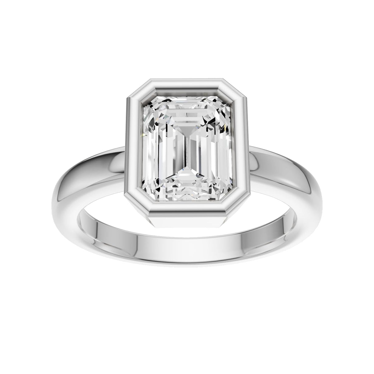 14K White Gold Bezel Set Emerald Cut 1 Carat TW Lab Grown Diamond Ring for Women, E-F Color, VVS-VS Clarity (Ring Size: 7.5)