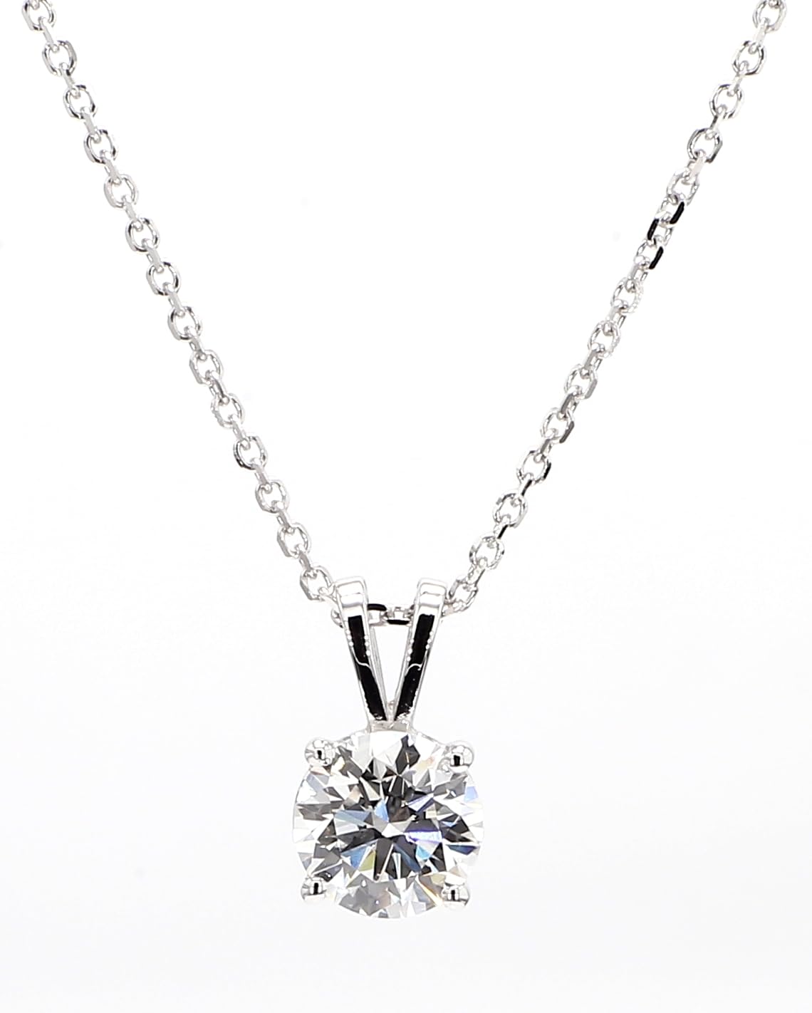 2 Carat TW GIA Certified Round Cut Lab Grown Diamond Pendant Necklace 18" 14K White Gold D-E Color, VVS-VS Clarity