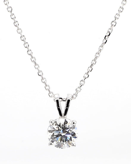 1.5 Carat TW GIA Certified Round Cut Lab Grown Diamond Pendant Necklace 18" 14K White Gold D-E Color, VVS-VS Clarity