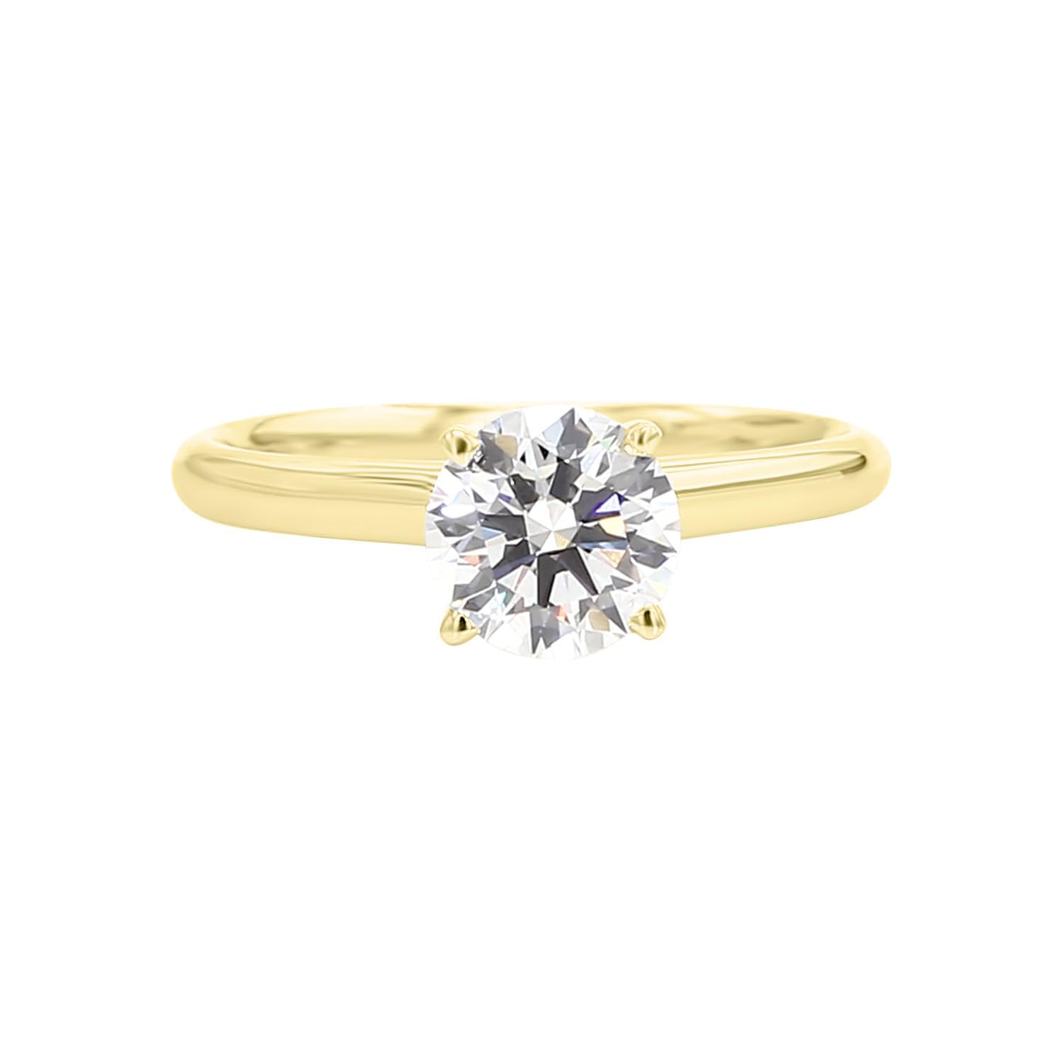 Round Shape Lab Grown Diamonds 0.75 Carat TW Solitaire Ring for Women in 14K Yellow Gold, 4 Prong Rings for Engagement, Wedding, Gift or any Occasion Size 7 Color F-G, Clarity VVS-VS