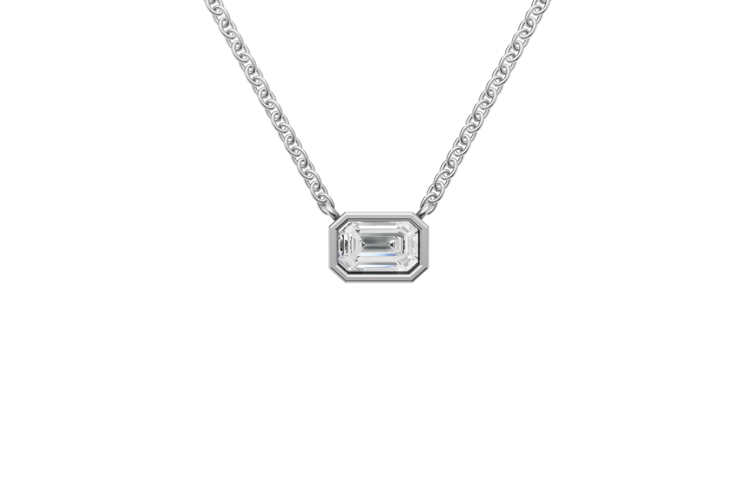 14K White Gold 2 Carat TW LAB-GROWN Bezel Emerald Diamond Pendant Necklace 4 Prong Value Collection (E-F Color VVS-VS Clarity)