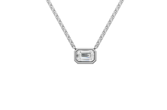 14K White Gold 2 Carat TW LAB-GROWN Bezel Emerald Diamond Pendant Necklace 4 Prong Value Collection (E-F Color VVS-VS Clarity)