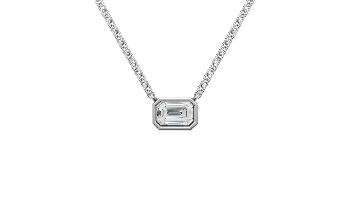 14K White Gold 4 Carat TW LAB-GROWN Bezel Emerald Diamond Pendant Necklace 4 Prong Value Collection (E-F Color VVS-VS Clarity)