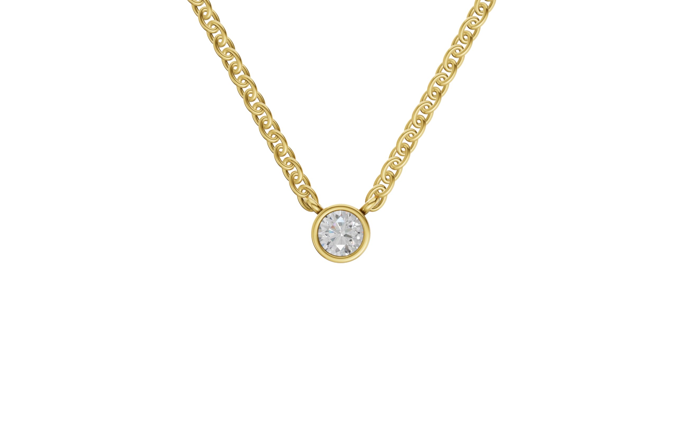 14K Yellow Gold 2 Carat TW LAB-GROWN Bezel Round Diamond Pendant Necklace 4 Prong Value Collection (E-F Color VVS-VS Clarity)