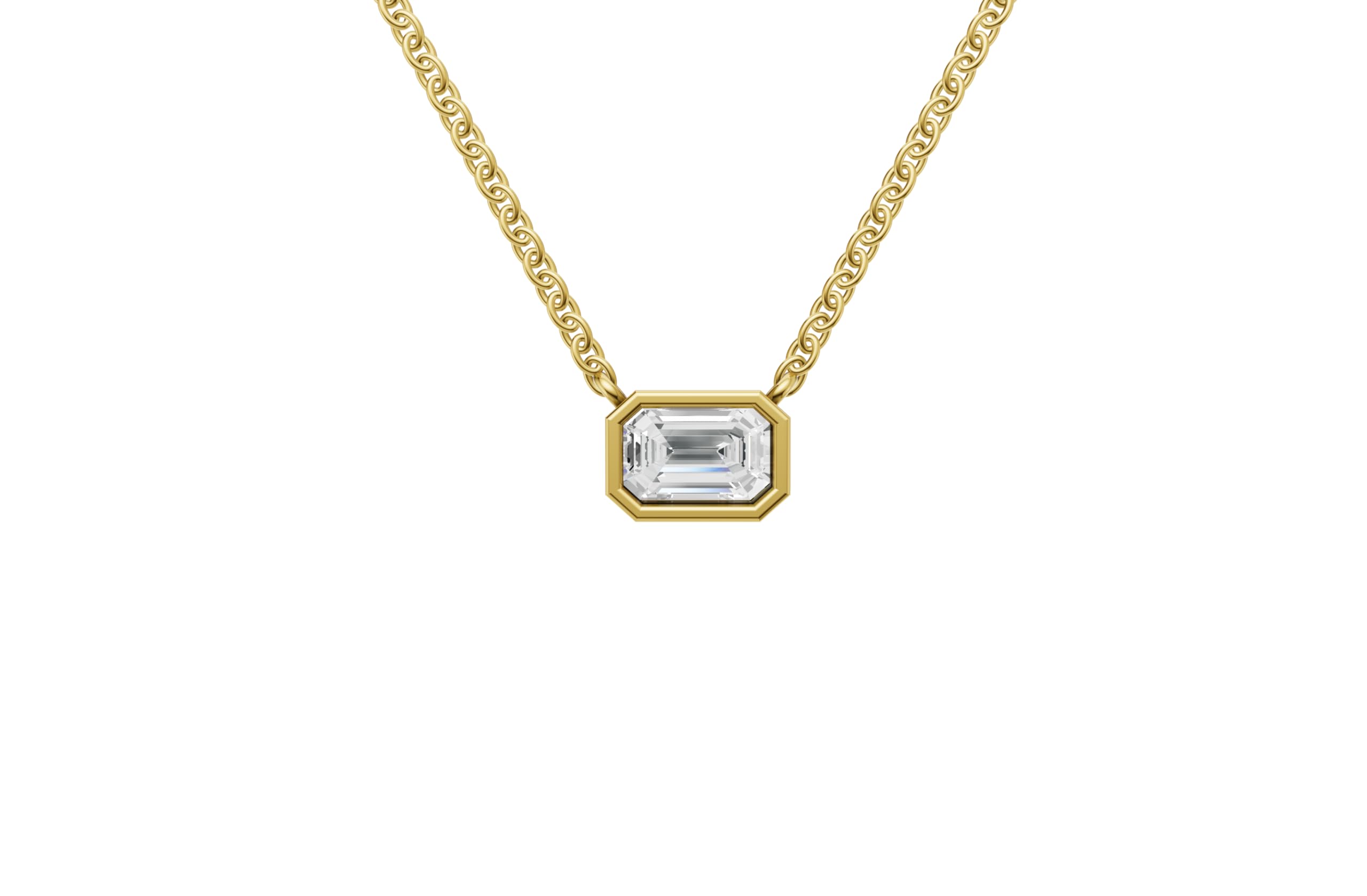 14K Yellow Gold 3 Carat TW LAB-GROWN Bezel Emerald Diamond Pendant Necklace 4 Prong Value Collection (E-F Color VVS-VS Clarity)