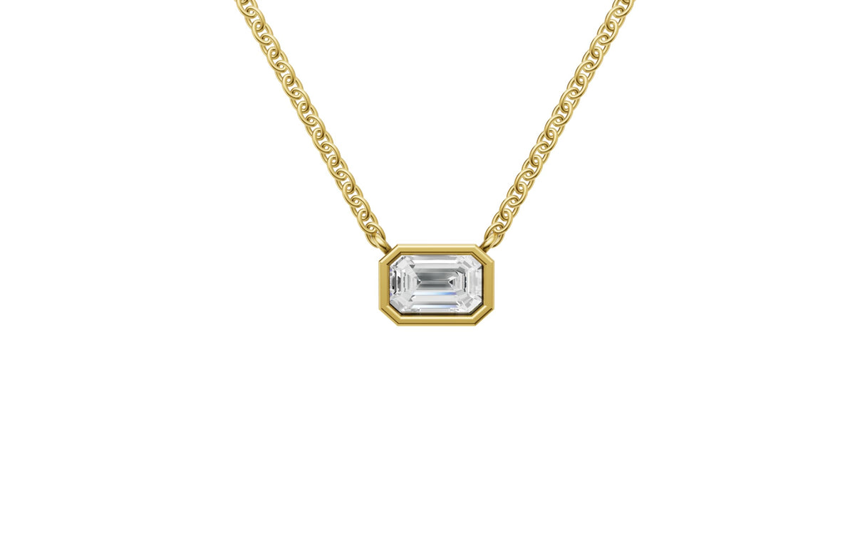 14K Yellow Gold 3 Carat TW LAB-GROWN Bezel Emerald Diamond Pendant Necklace 4 Prong Value Collection (E-F Color VVS-VS Clarity)