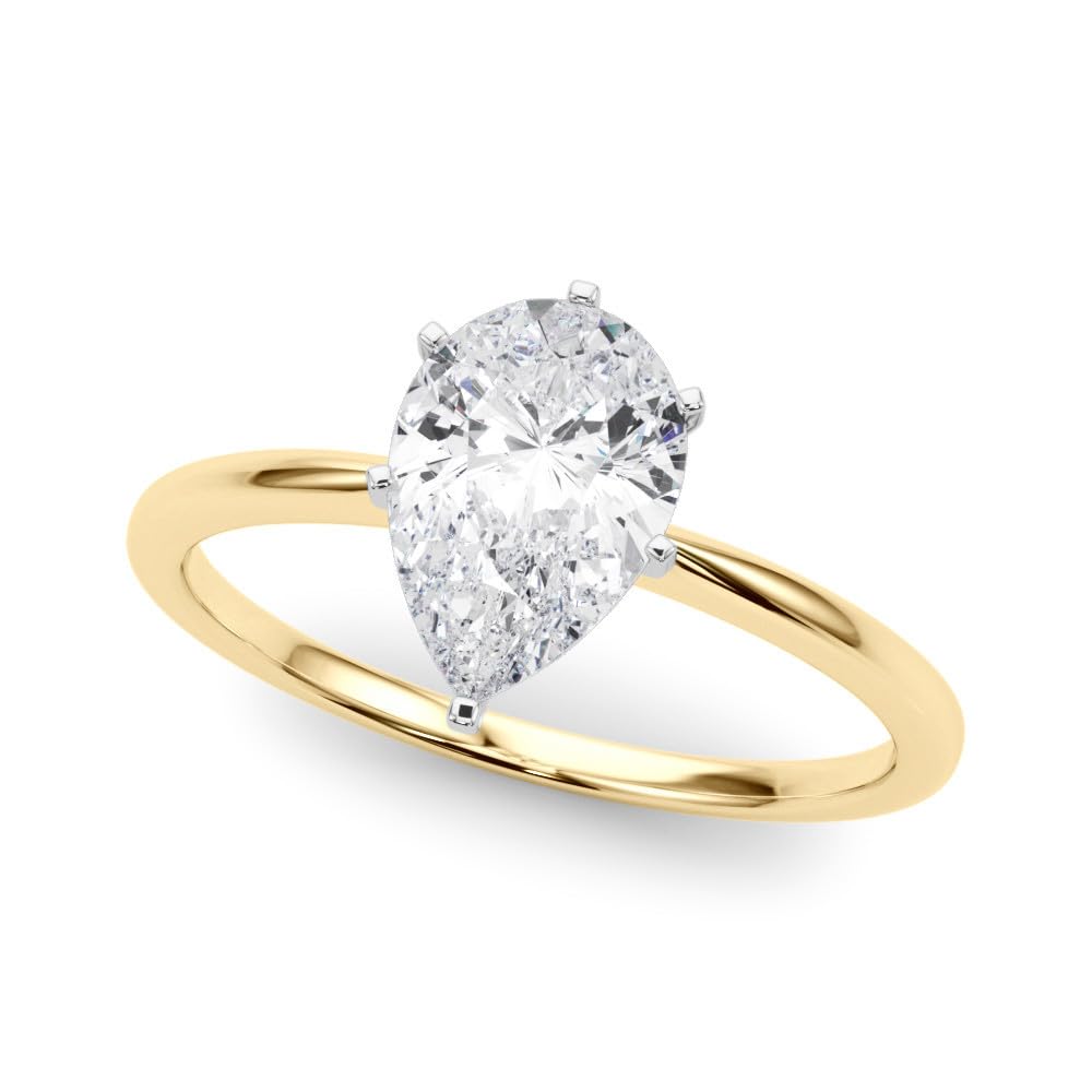 14K Yellow Gold Lab Grown Solitaire Pear Cut IGI CERTIFIED Diamond Engagement Ring - Jewelry Gift for Womens or Birthday, Wedding (1.5 Carat TW D-E Color VVS-VS Clarity)(Ring Size: 4.5)