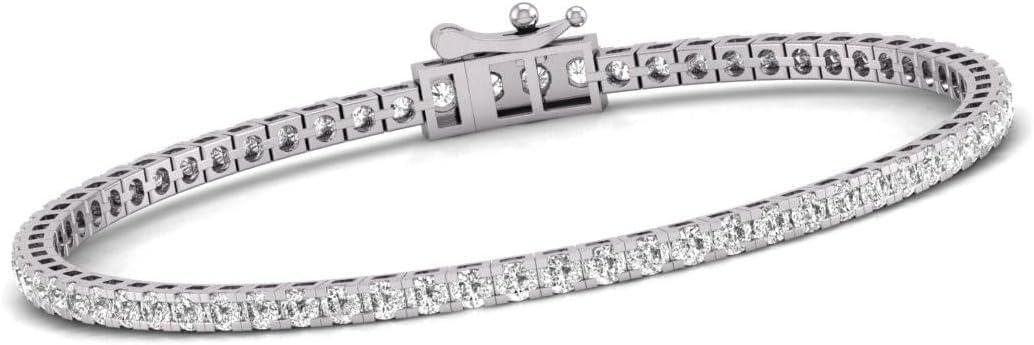 Round Shape Lab Grown Diamonds (4 Carat TW) Tennis Bracelet for Women in 14K White Gold - 7 Inches Long (Color F-G, Clarity VVS-VS)