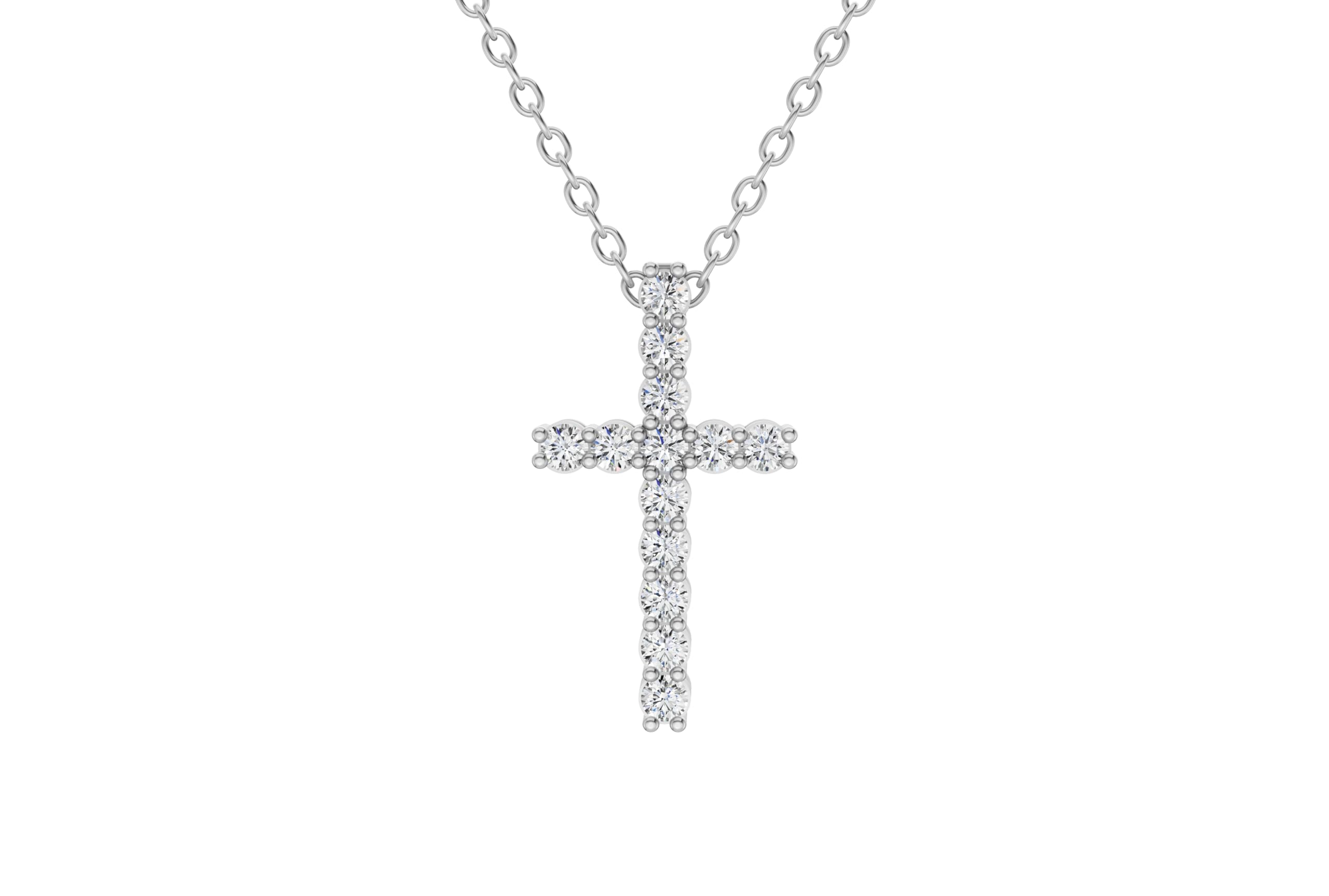 14K White Gold 2 Carat TW LAB-GROWN Diamond Cross Pendant Necklace 4 Prong Value Collection (E-F Color VVS-VS Clarity)