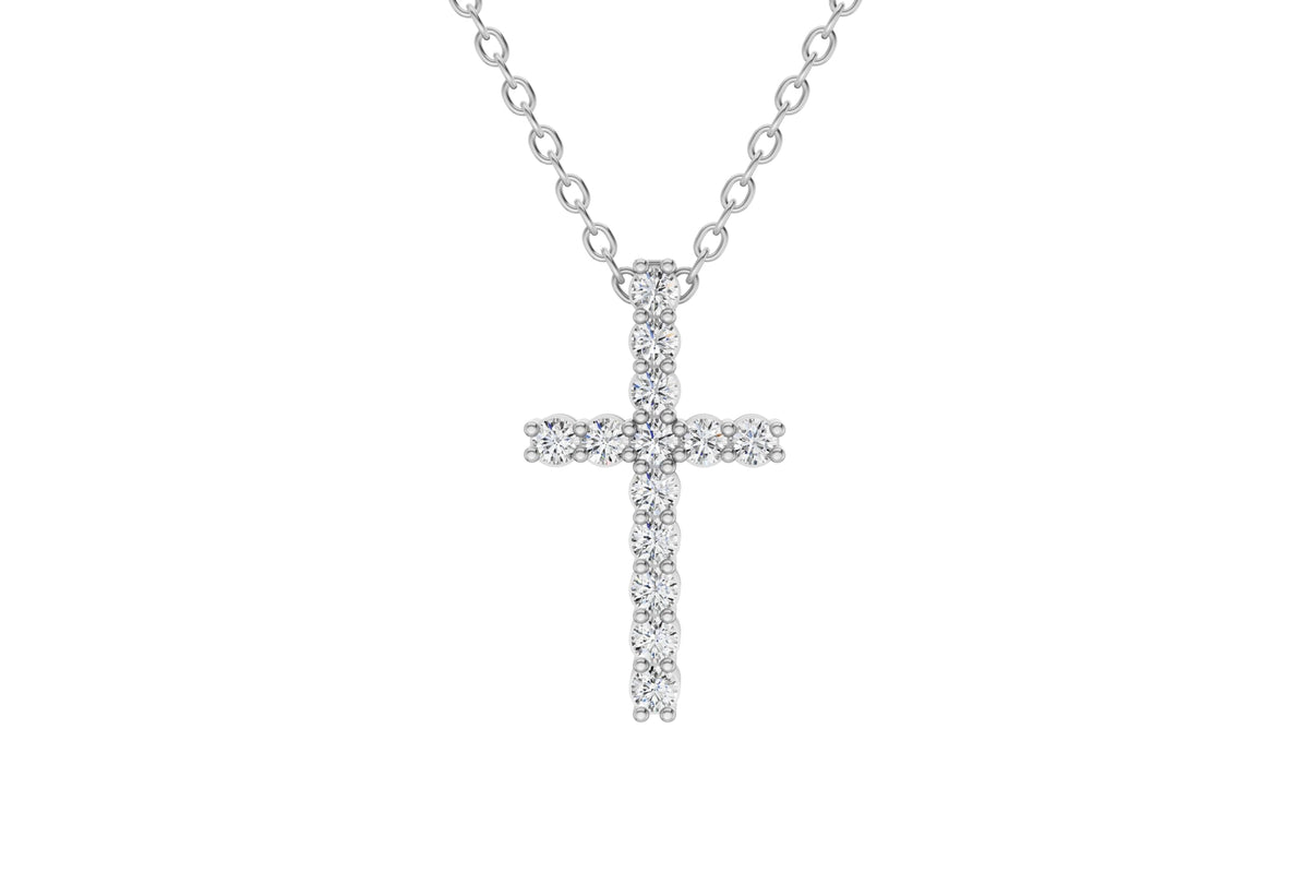 14K White Gold 2 Carat TW LAB-GROWN Diamond Cross Pendant Necklace 4 Prong Value Collection (E-F Color VVS-VS Clarity)