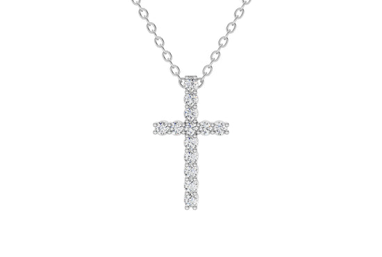 14K White Gold 2 Carat TW LAB-GROWN Diamond Cross Pendant Necklace 4 Prong Value Collection (E-F Color VVS-VS Clarity)