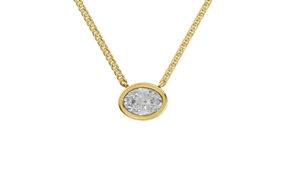 14K Yellow Gold 3 Carat TW LAB-GROWN Bezel Oval Diamond Pendant Necklace 4 Prong Value Collection (E-F Color VVS-VS Clarity)