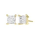 14K Yellow Gold IGI Certified Lab Grown Diamond Solitaire Stud Earrings for Women 2 Carat Secure Push Back 4 Prong Princess, D-E Color, VVS-VS Clarity