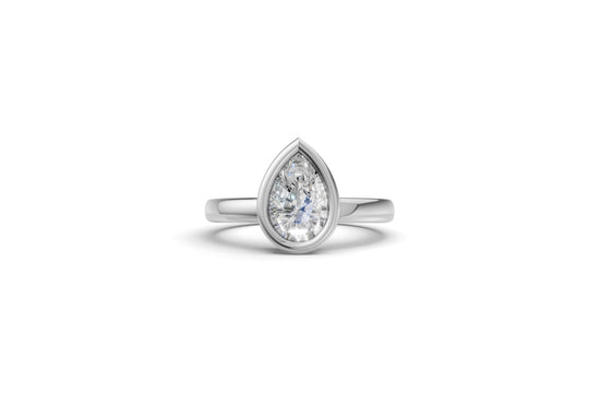 14K White Gold Bezel Set Pear Cut 4 Carat TW Lab Grown Diamond Ring for Women, E-F Color, VVS-VS Clarity (Ring Size: 7)